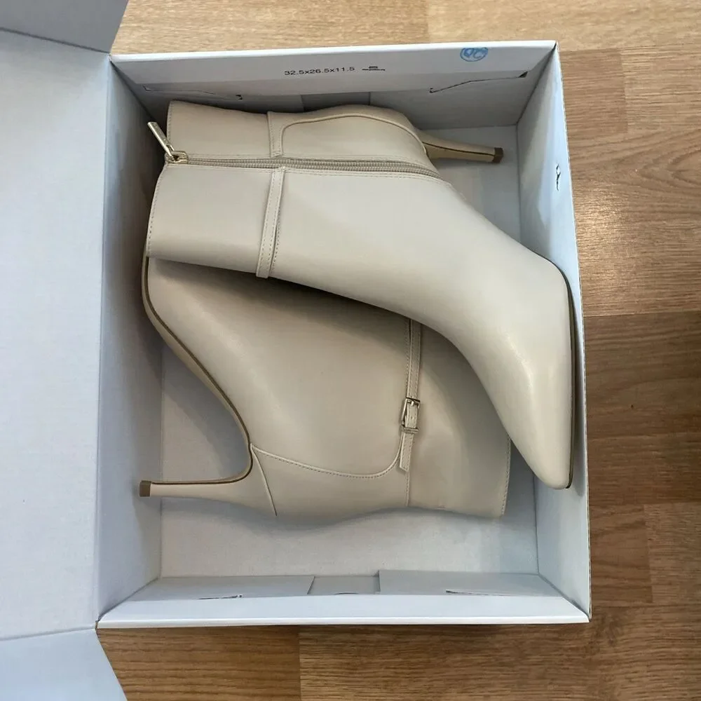 Calvin Klein Women’s Vivera Buckle Strap Stiletto Dress Booties Ivory 10M NIB - Picture 4 of 10